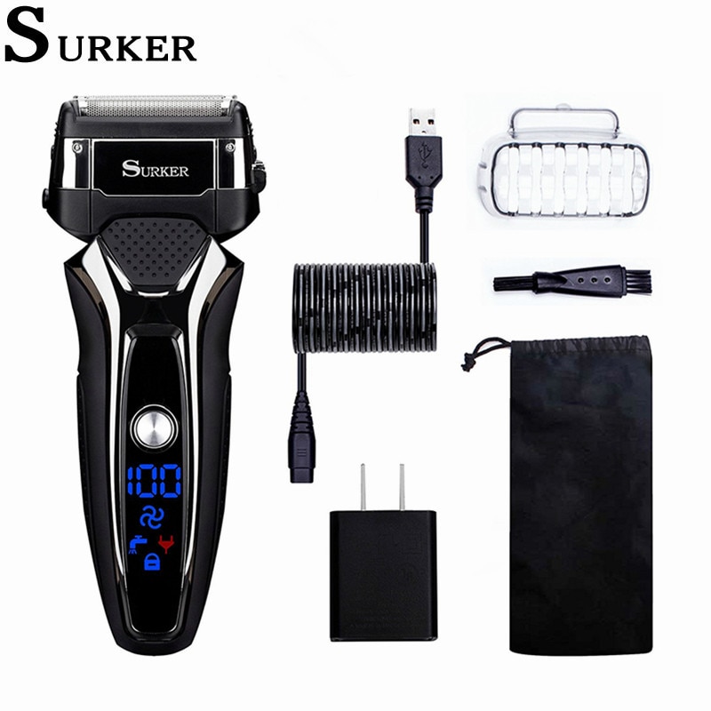 Surker Elektrische Rasierer für Männer USB schnell Wiederaufladbare IPX5 Wasserdichte 3 in 1 rotierend Rasierer maquina afeitar RSCX-958803