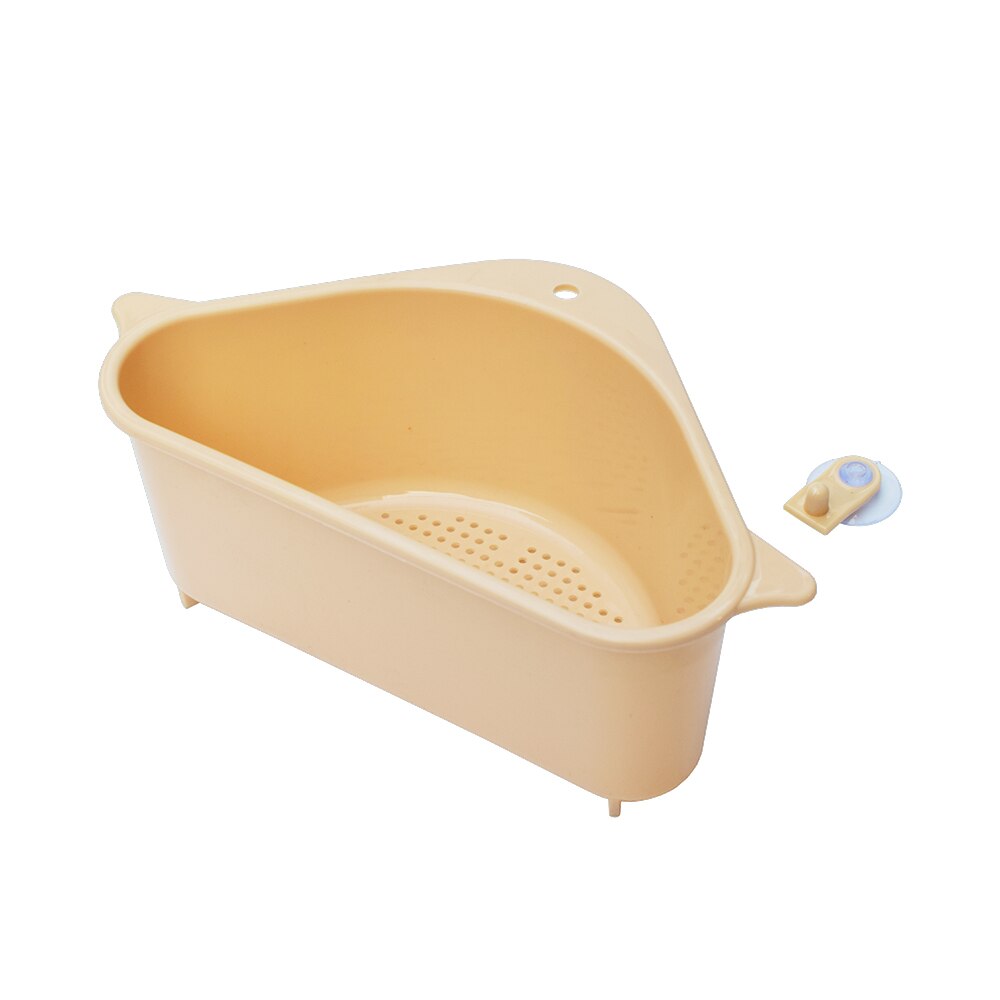 Colador triangular para fregadero con ventosa, escurridor para verduras y frutas, cesta, filtro para fregadero, herramientas de cocina: beige