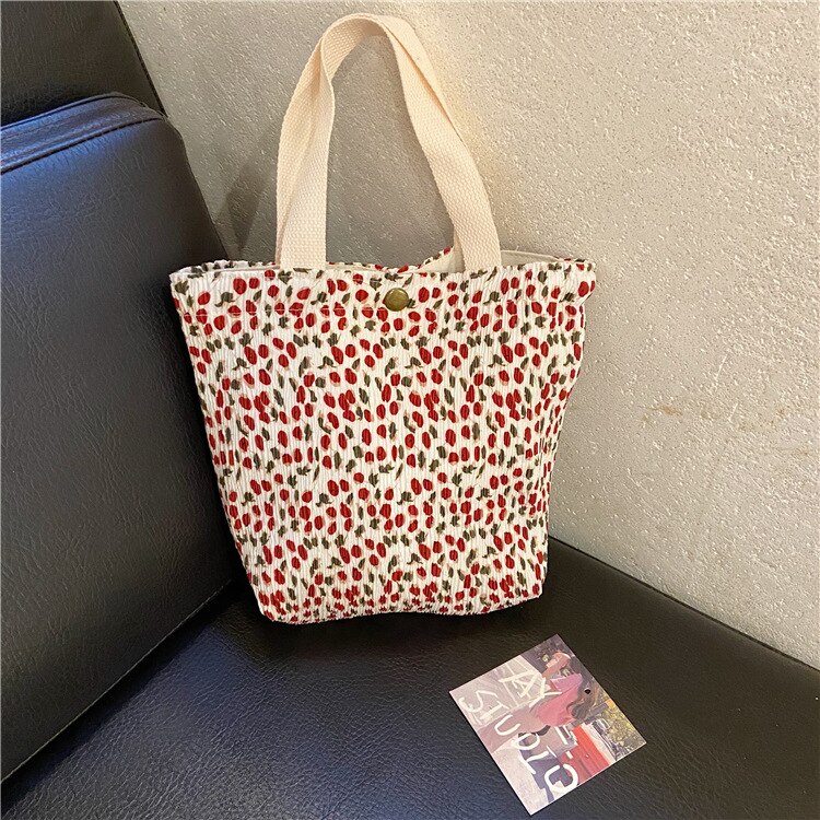 Hand-Held Mini Katoenen Boodschappentassen Vrouwen Handtassen Meisje Vintage Canvas Casual Tote Casual Schoudertas Hasp Lunch Emmer tas: B