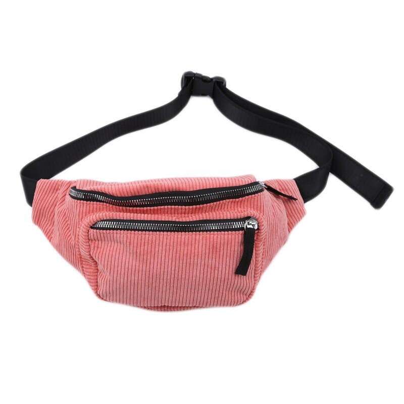 Vintage kordfløyel midjepakke kvinner jenter brystpose beltevesker kvinnelig messenger skulder midjepakke heuptasje: Rosa