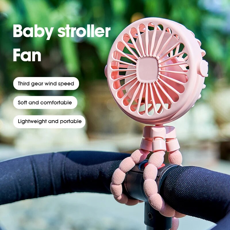 Ventilador oscilante portátil para cochecito, Mini asiento de coche Personal de mano, ventilador para bebé con trípode Flexible, funciona con batería USB con Clip