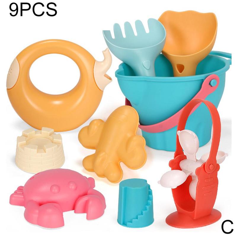 Summer Children Sandbox Set Kids Beach Toys Baby Beach Play Set Sand Play Sand Dredging Tools Sand Water Game Play Bath Toys: 9 PCS