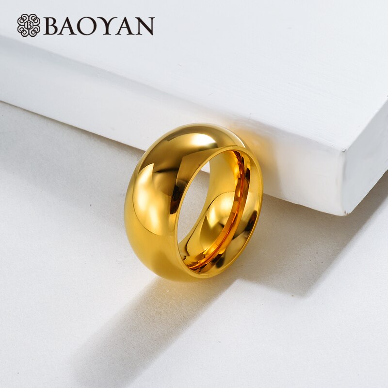Baoyan Solid Gold Vinger Ringen Luxe Liefde Promise Wedding Engagement Ringen Eenvoudige Gouden Paar Roestvrij Stalen Ringen Voor Vrouwen