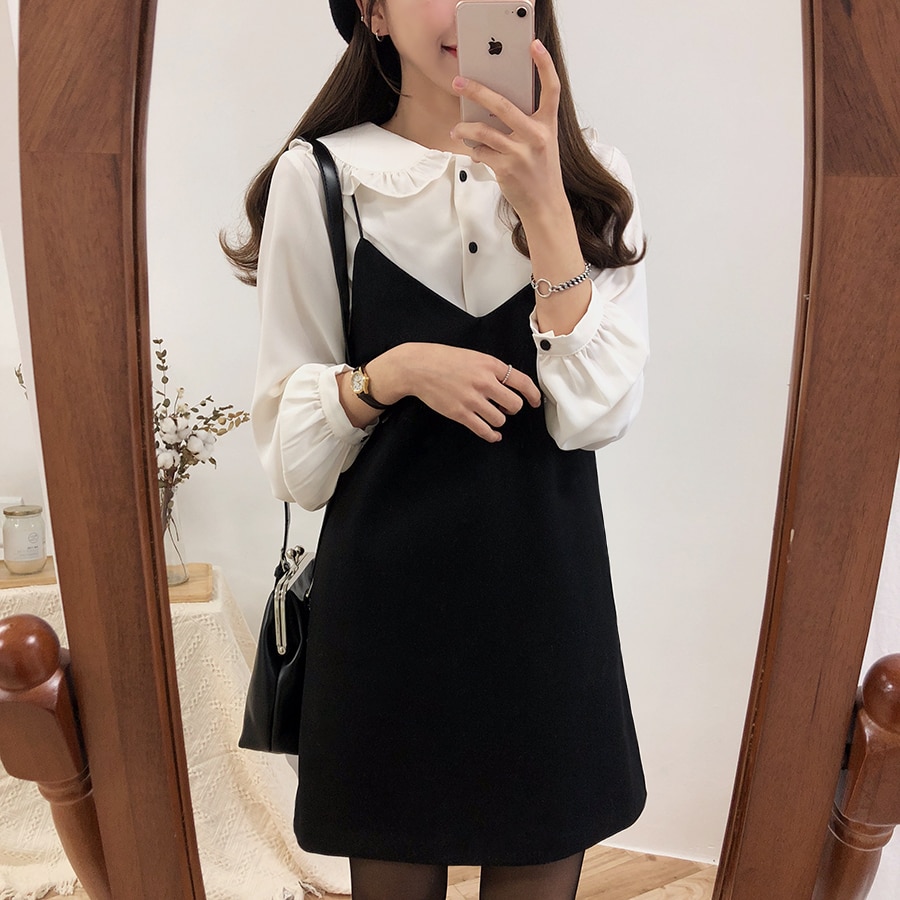 S XL Spring summer 2 piece suit Sleeveless black Vintage Women Dresses Female Girls Dress suits V neck Robe Femme Vestido