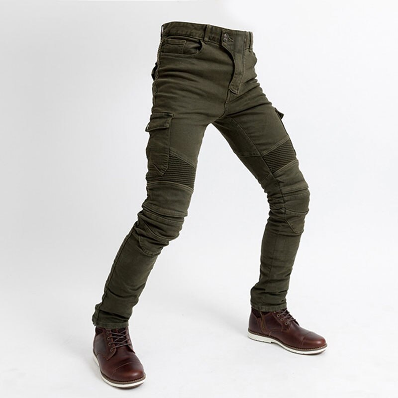 Moto Green Pants Embroider Motorcycle Jeans Resistance Slim Denim Cycling Racing Pantalon Motocross Off-road Hockey Protect: just pants / XXL