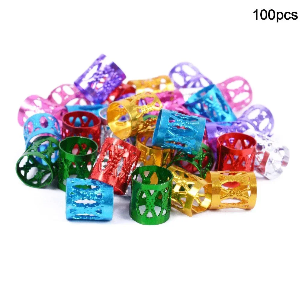 100/500pcs Gold Silver Dreadlock Hair Rings Adjustable Cuff Clip Hair Braids Dirty Braids Beads Hairpin Jewelry Hair Accessories: S / GRAY