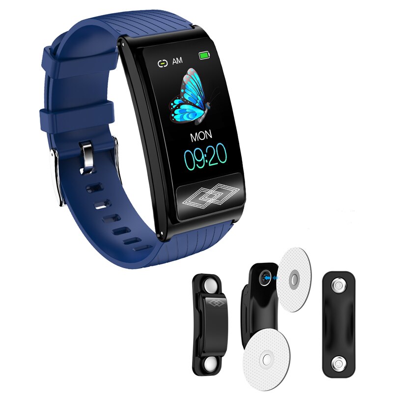P10 armbånd ambulant ekg + ppg puls spo 2 blodtryk hrv monitor armbånd vandtæt sport smart ur til mænd kvinder: Blå b