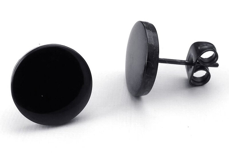 Sieraden Mannen Oorbellen, 10Mm Cirkel Oorstekers, 2 Stuks (1 Paar), roestvrij Staal, Zwart