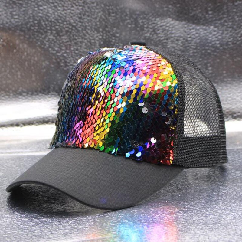 Adult&kids Baseball caps Club Bar Party Dancer Sequin Cap Children Baseball Cap Glitter Sparkling Shiny Hats Adjustable H9: colorful / Adult
