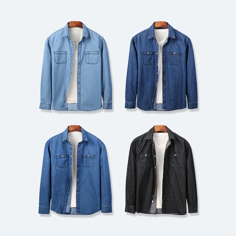 Nova moda de alta qualidade dos homens jeans camisa algodão casual lavagem areia grande casual manga comprida camisas plsu tamanho m l xl 2xl 3xl 4xl