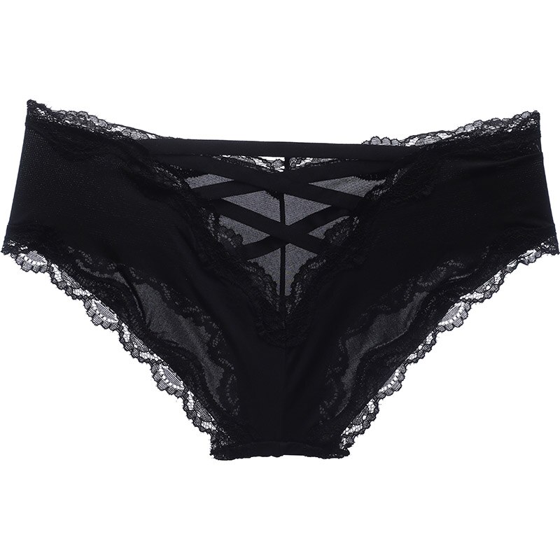 dos bande Satin Sexy dentelle culottes femmes solide sous-vêtements sans couture Lingerie mignonne slips tongs String: Black / M