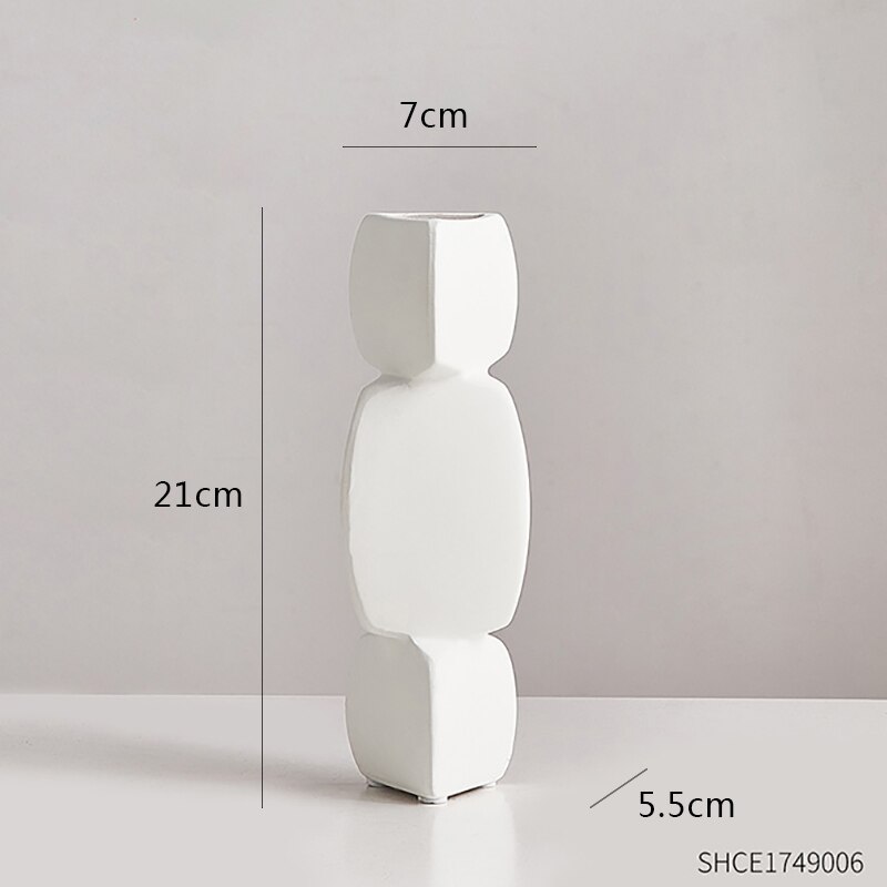 Nordic Vaas Minimalistische Zwarte En Witte Keramische Vaas Moderne Woning Vaas Decoratie Geometrie Onregelmatige Vaas Bloempot Tafelblad Decor: White-small