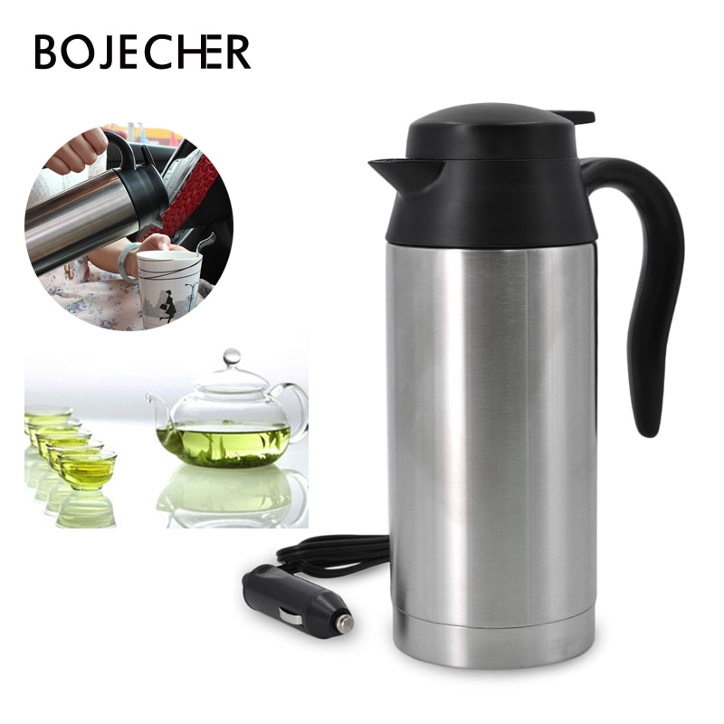 Tetera eléctrica de acero inoxidable de 750ml y 12V, termos de viaje para calentar café, té, Motor de taza, agua para uso en coche