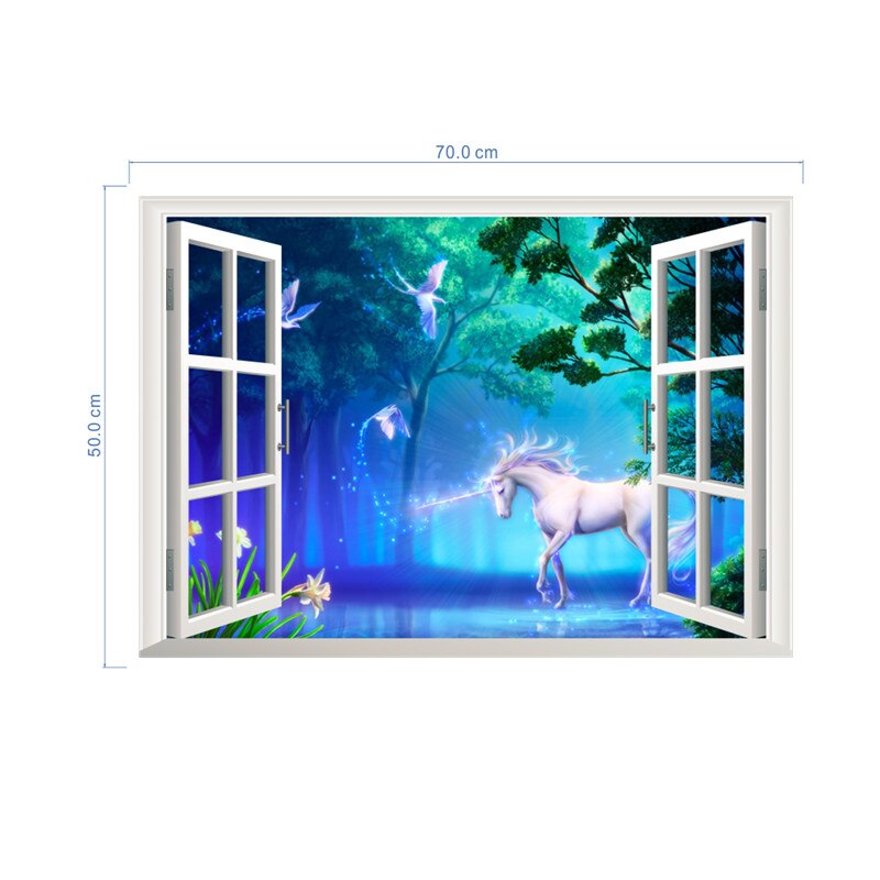 Cartoon eenhoorn boom 3d levendige muurstickers voor kinderkamer decoratie poster muurschildering: 14155s