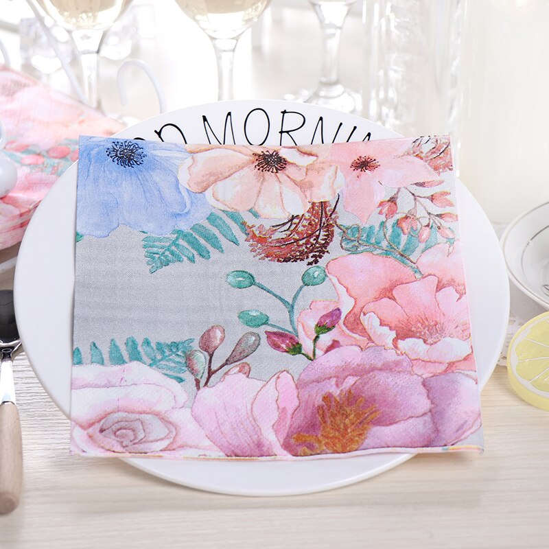 33x33cm 20 hojas de papel rosa con flores servilletas para decoupage tejidos de decorativos de flores vajilla desechable para fiestas de bodas: 06