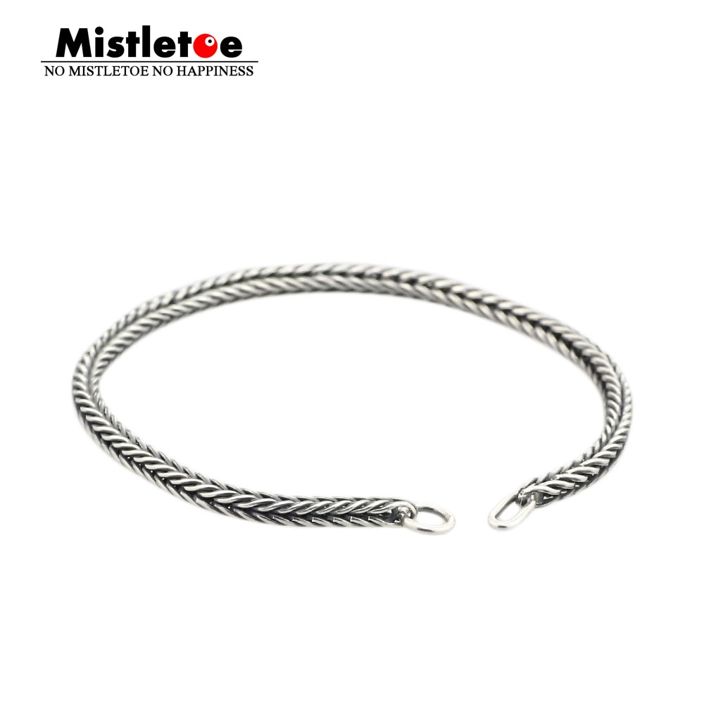 Auténtica pulsera de plata de ley 925 para mujer, brazalete con dije de cola de zorro o collar, cadena apta para Eurpeon, joyería europea