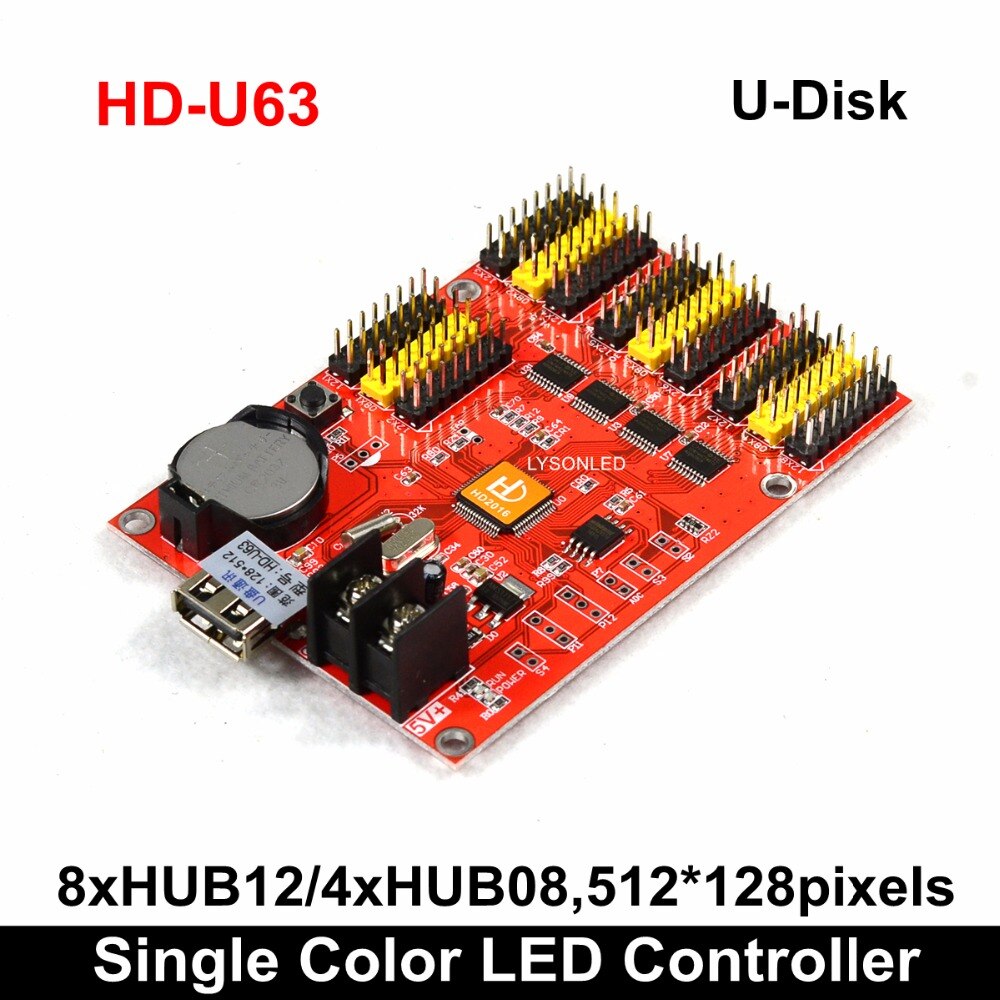 HD-U63 Usb-Disk Port Huidu P10 Led Display Controlekaart, max 512X128 Pixels Enkele Kleur P4.75/P10 Smd Module