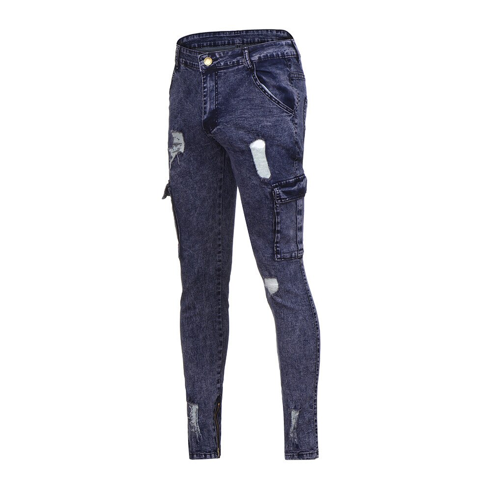 Skinny jeans voor heren stretch denim broek distressed ripped gerafelde slim fit pocket jeans broeken herenkleding