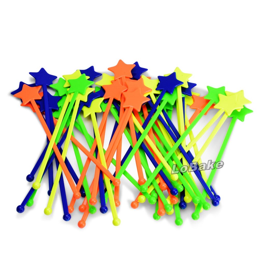 Batedor de plástico em forma de estrela, (50 unidades) 18.5cm, multicolorido, coquetel, suco de laranja, varas de mexer, para decoração diy