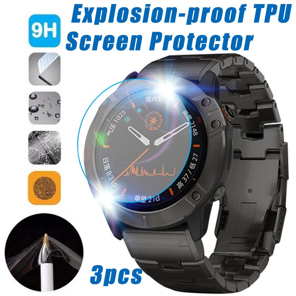 3 pièces smart watch Protecteur D'écran Anti-Déflagrant TPU Film Protecteur D'écran Pour Garmin FENIX 6X Pro Solaire
