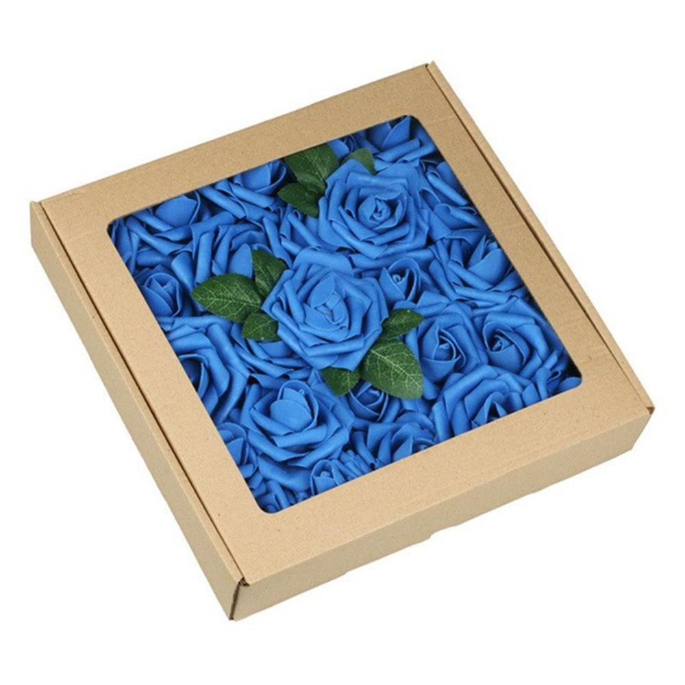 50 PCS Artificial PE Foam Rose Flower with Stem for Valentine's Day Wedding Bridal Bouquets: Sapphire blue