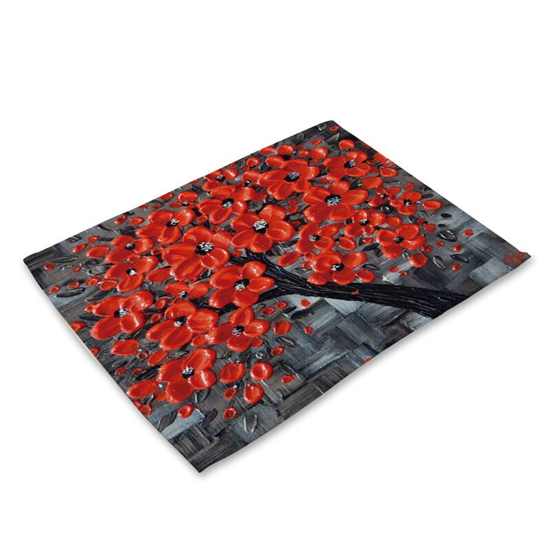 1Pcs Flower Tree Pattern Kitchen Placemat Dining Table Mat Drink Coaster Cotton Linen Pad Bowl Cup Mat 42*32cm Home Decor MP0016: M