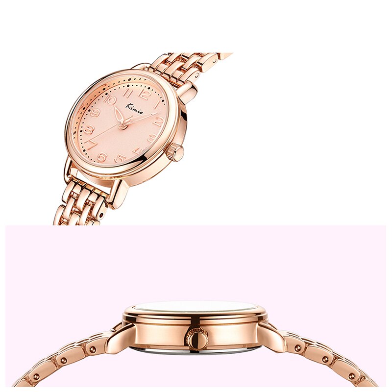 KIMIO Women Bracelet Watches Luxury Fine Stainless Steel Ladies Watch Rose Gold Color Dress Wristwatch With Box