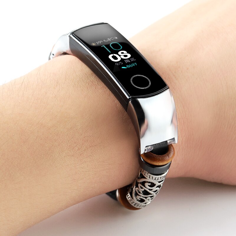 Pulsera de cuero para HONOR Band 5 4 Correa Metal acero inoxidable decoración para HUAWEI HONOR Band 5 Correa pulseras Accesorios: 7776 / For HONOR BAND 5
