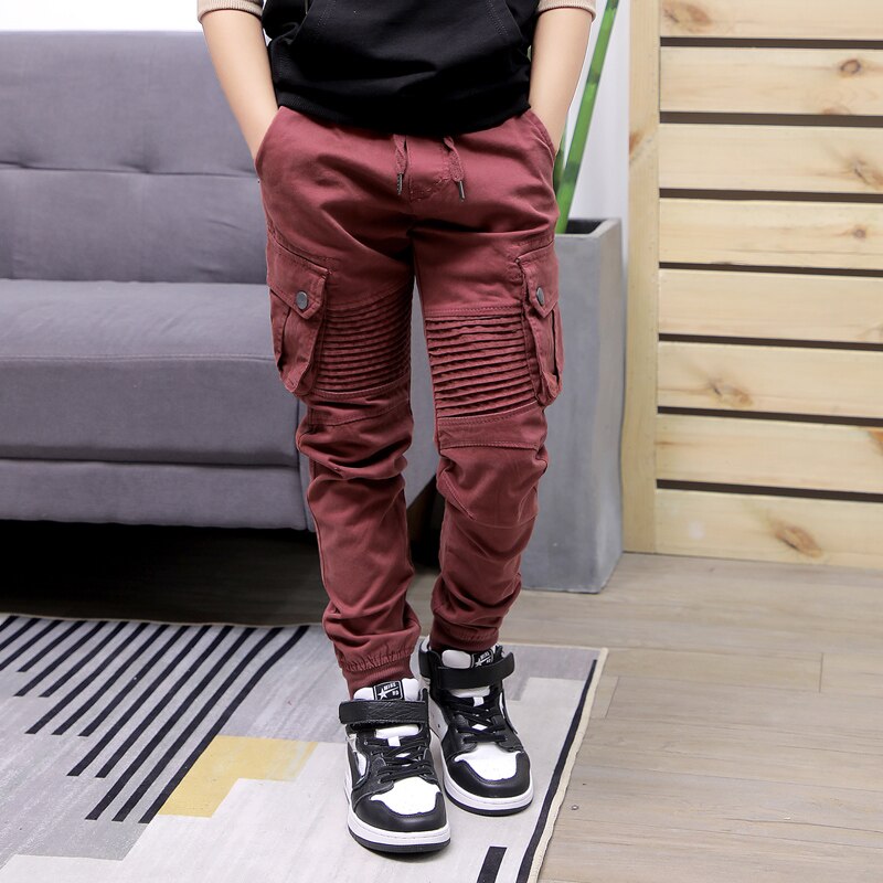 Boy Pants Korean Style Spring Autumn Cotton Sport Pants Enfant Garcon Kids Children Leisure Trousers: RED / 12