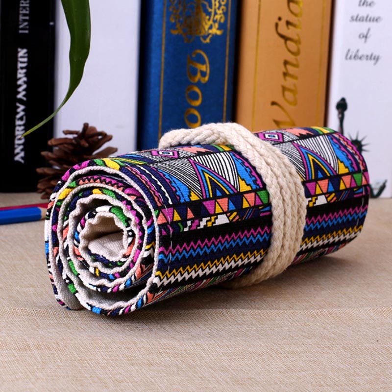 36/48/72 /12 Holes Canvas Wrap Roll Up Pencil Bag Pen Case Holder Storage Pouch Writing Supplies GT66