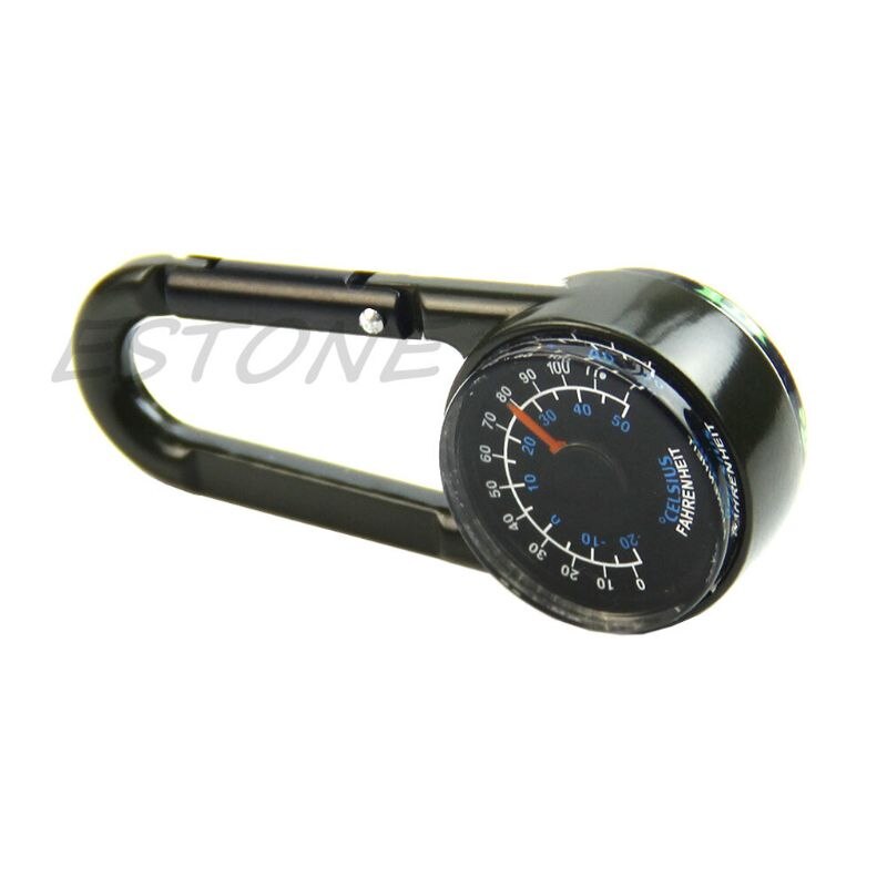 Outdoor Multifunctionele Wandelen Metalen Karabijnhaak Mini Kompas Thermometer Sleutelhanger