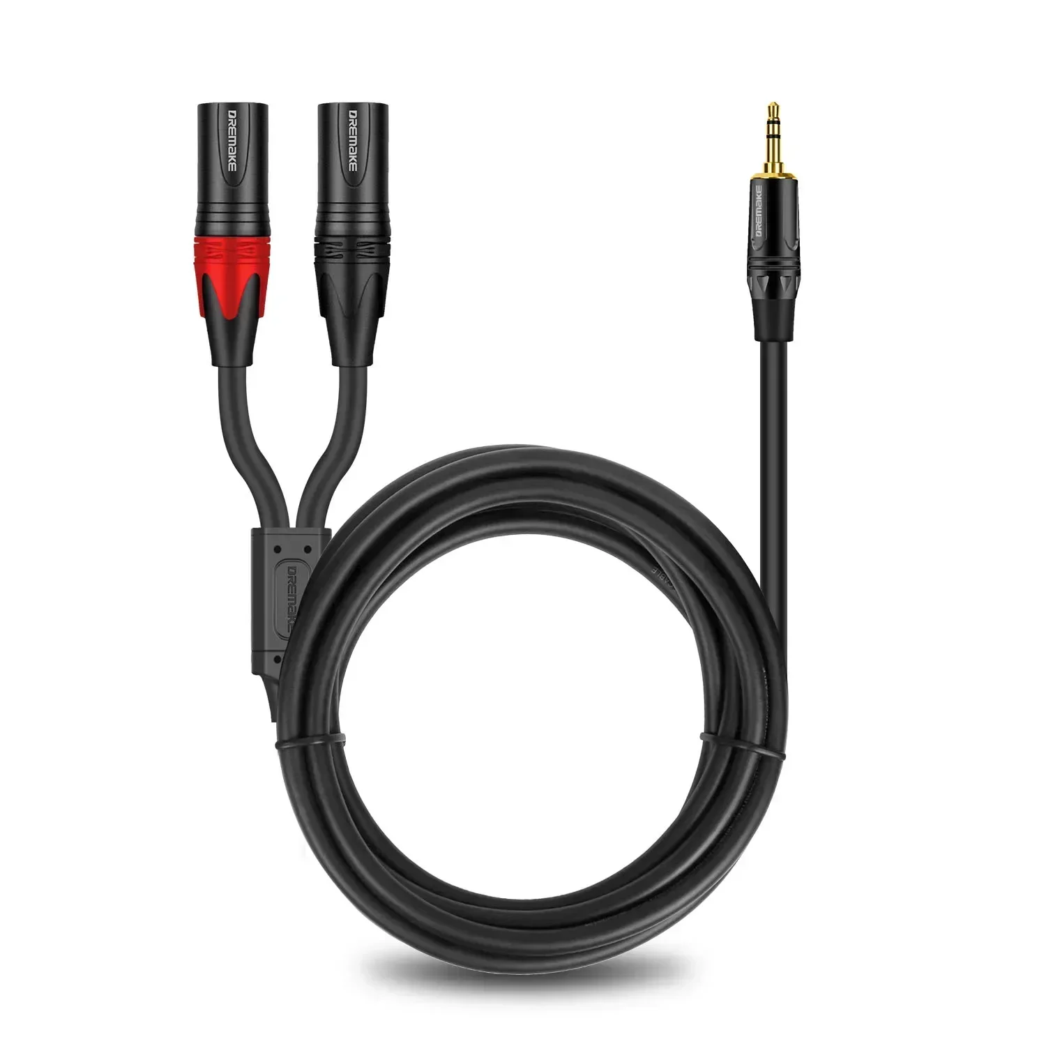 DREMAKE Jack 3,5 mm TRS Stereo do podwójnego XLR męskiego Patch Cord 3,5 mm 1/8 cala do podwójnego XLR męskiego Adapter Breakout Y Splitter Cable
