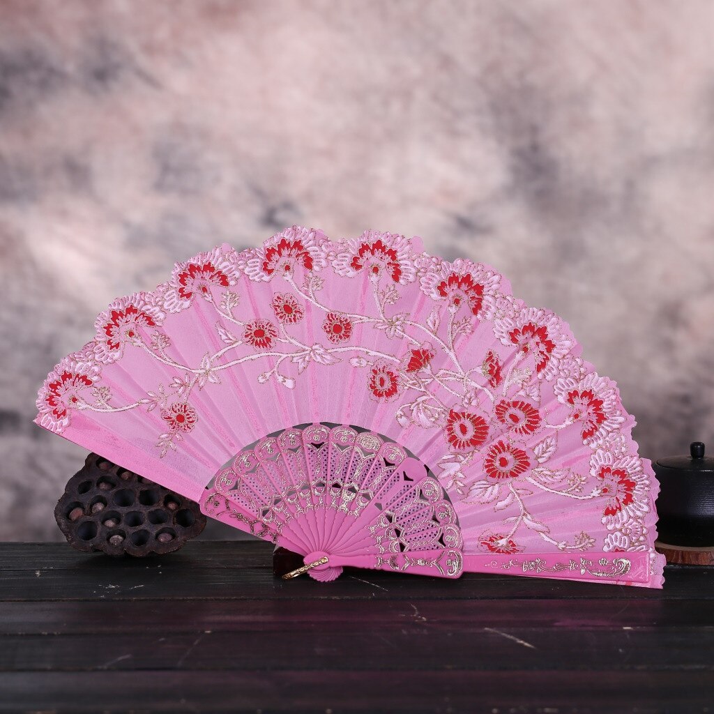 Chinese Stijl Dance Wedding Party Lace Silk Folding Handheld Bloem Fans Houten Chinese Stijl Hand Held Fans Wachlarz Drewniany: E
