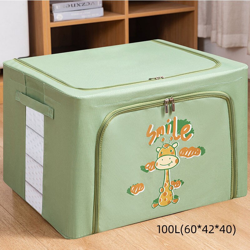 Cartoon foldable storage box household clothes quilt storage box large Oxford Bubner box storage box: green100L-60-42-40