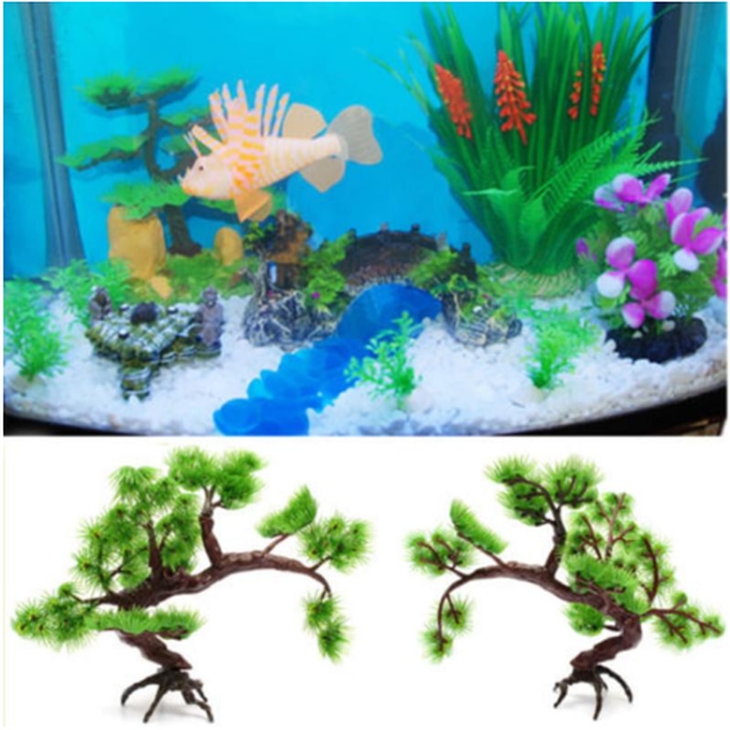1pc Artificial Plastic Bonsai Pine Tree Aquarium Bonsai Ornament Fish Tank Artificial Pine Tree Plant Decor Aquarium Accessories