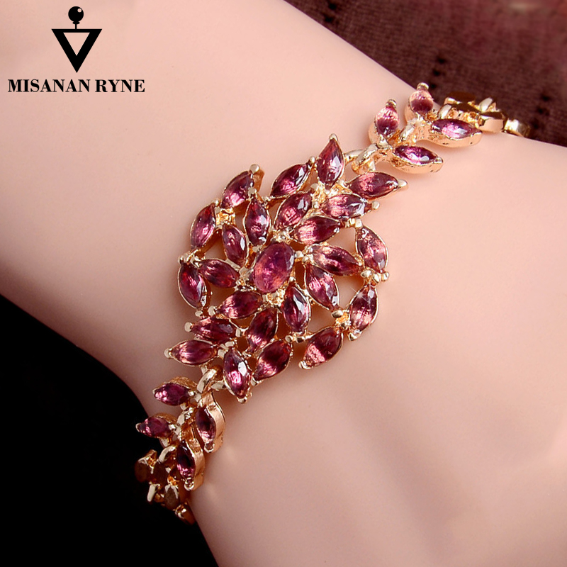 Misananryne Goud Kleur Chain Shiny Oostenrijkse Kristal Mooie Womens Armband Sieraden
