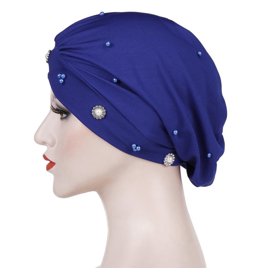 Nuove Donne Musulmano Perline Cancro cap Cofano Cappello Turbante Foulard avvolgere cap Perdita di Capelli Elastico Skullies Berretti Arabo di Modo Della Copertura