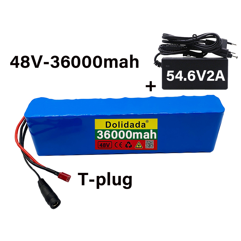 E-fahrrad batterie 48v 36Ah 18650 Lithium-ionen akku 13S2P Fahrrad Wandlung Bausatz bafang 1000w und 54,6 V 2A Ladegerät + XT60/T Stecker: 48V36Ah Tplug aufladen
