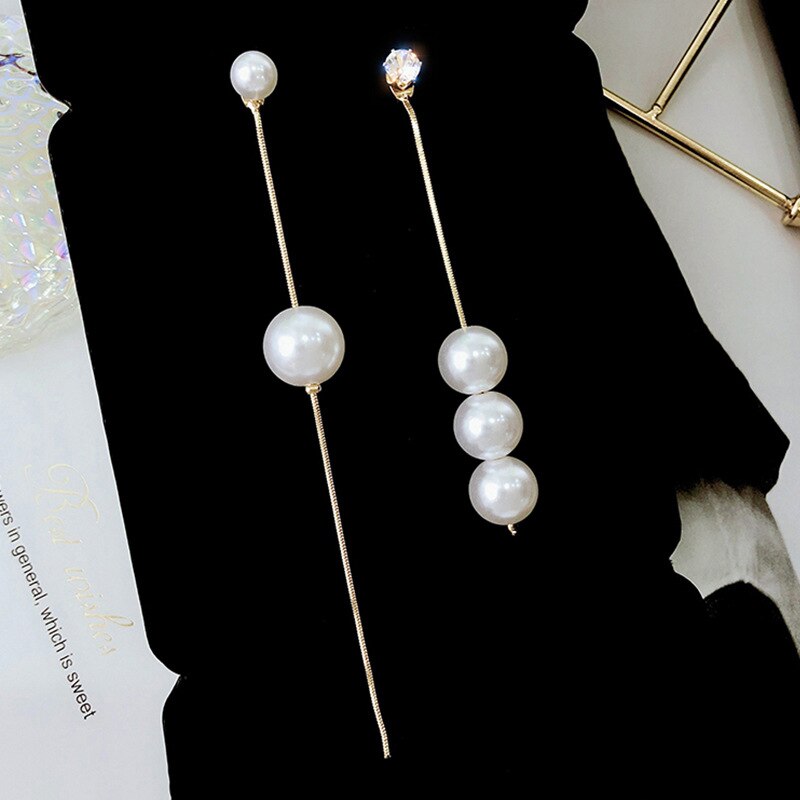Pendientes de perlas de imitación para mujer, aretes largos con flecos, a la , elegantes, para novia y de boda: 2