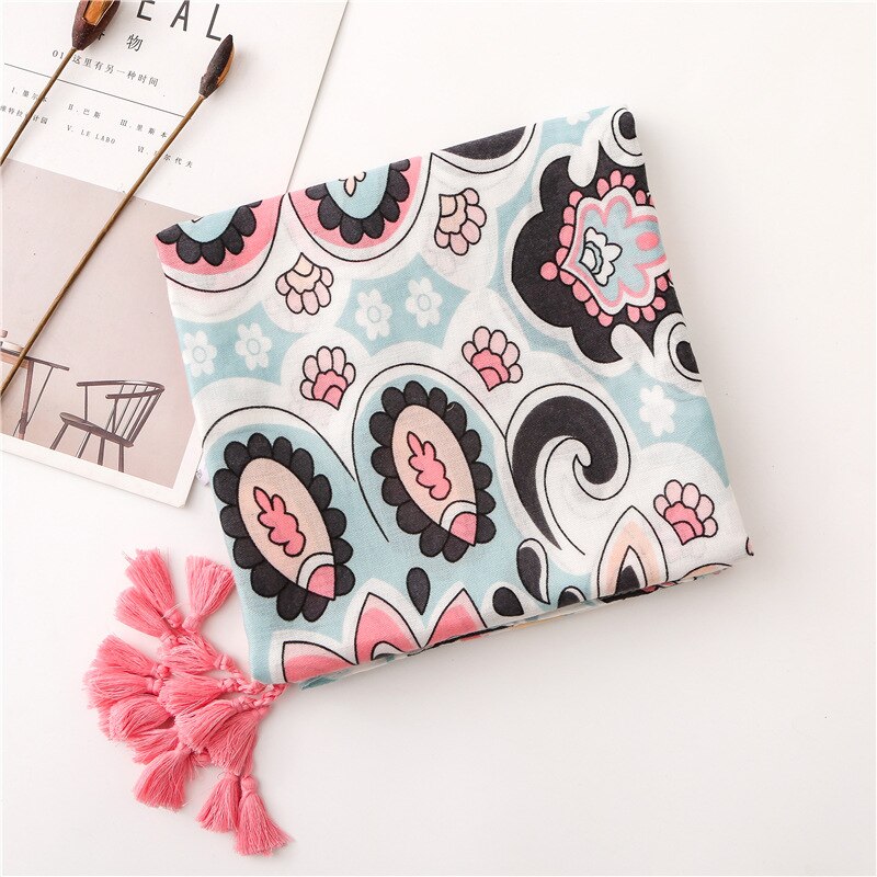Luxe Gedrukt Hijab Sjaal Vrouwen Шарф Женский Lange Bloemen Kwasten Sjaals Foulard Femme Moslim Hijab Snood: style 3