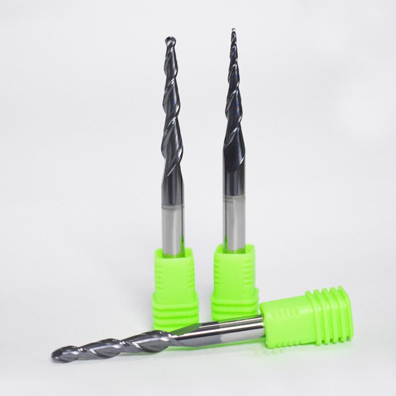 1pc HRC55 D3.175-D6mm Tapered Ball Nose End Mill Tungsten Solid Carbide Coated Tapered Cone Cnc Milling Cutter