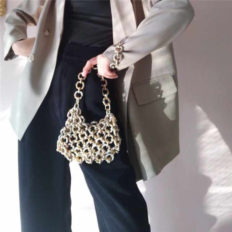 Neue Frauen Abend Tasche Acryl Kette Handtaschen Luxus Platz Weben Party hochzeit Tasche lässig Jahrgang Kupplung griff
