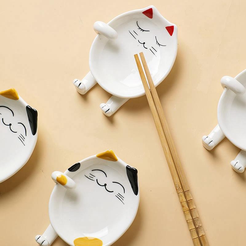 Cartoon Spoon Rest Cat Ceramic Spoon Holder Utensil Spatula Holder Heat Resistant Kitchen Storage Shelves Cooking Tools