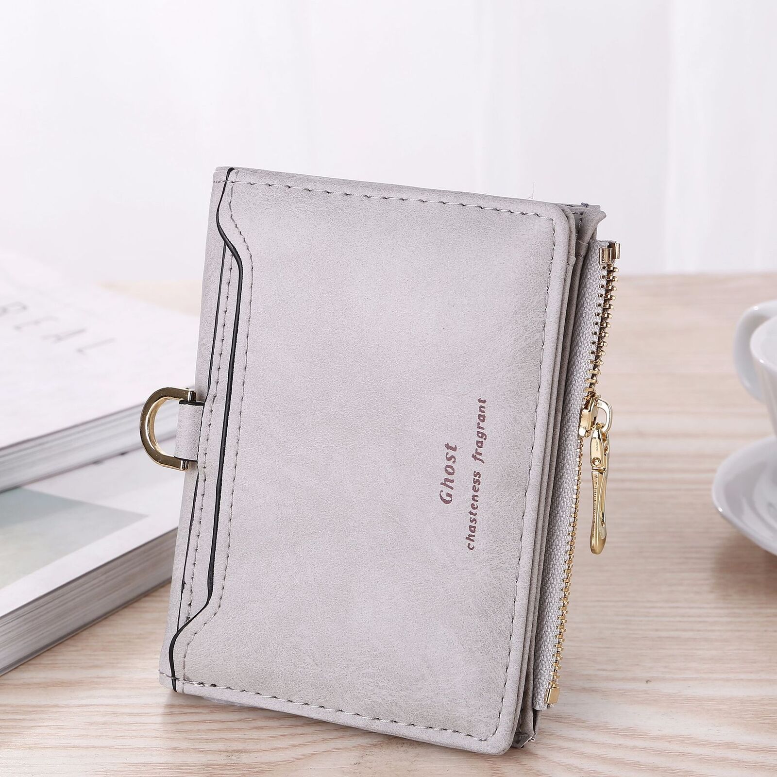 Dam pu-läder liten mini plånbok korthållare dragkedja myntväska clutch tofs solid: Grå