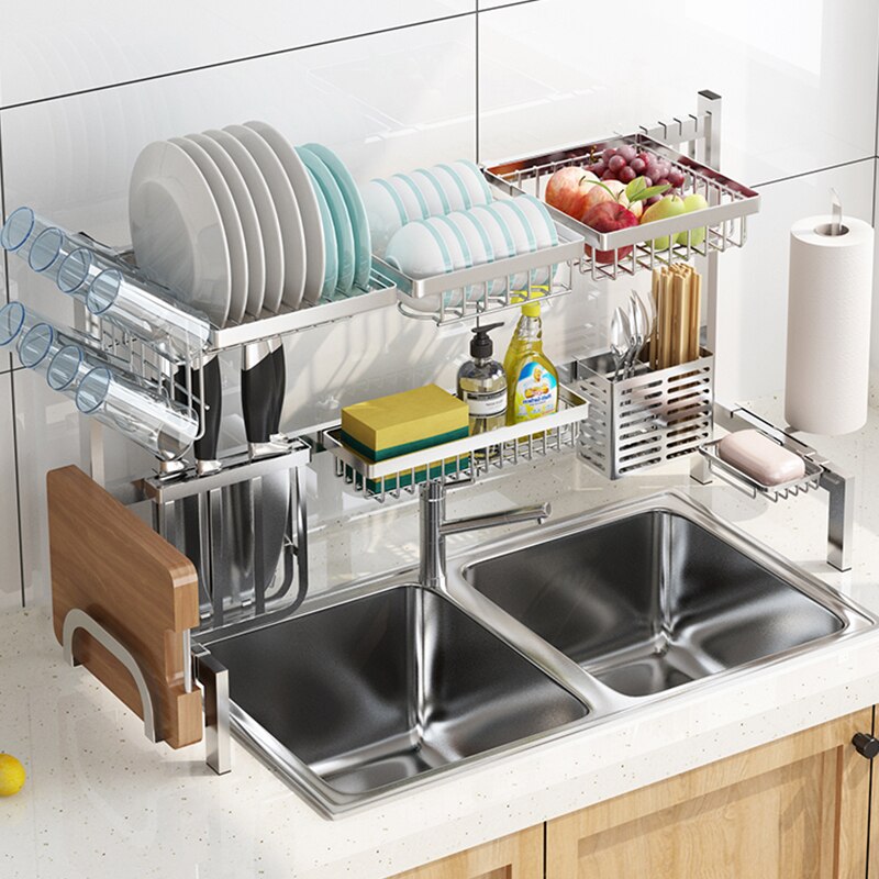 DIY Drain Basket Sink Organizer Stainless Steel Dish Rack Fruit Baskets Dish Drying Rack Organization Shelf Kitchen Accessories