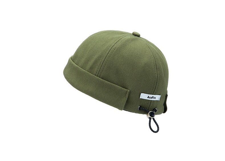 Kiinteä kiristysnyöri pipo reunaton lippalakki vintage retro leon satama satamalaituri hattu rullattu ranneke kallo merimies pyöräilijä lippikset kesä ulkona: Armeijan vihreä