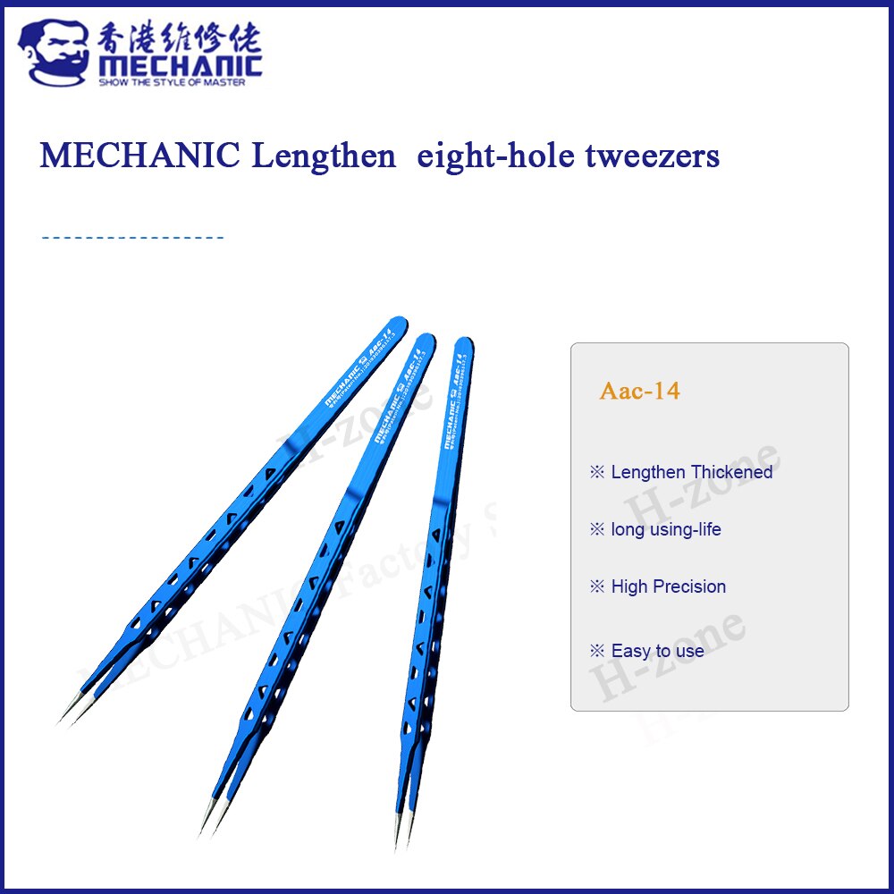 AAC-14 mecánicas huecas para disipar el calor, pinzas alargadas y gruesas de alta dureza para reparar teléfonos móviles, pinzas IC PCB