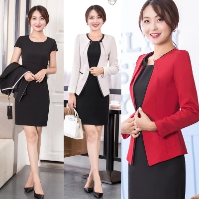 Women Autumn And Winter Blazer Dress Suits Short Sleeve Blazer and Short Sleeve Dress Career Office Suit