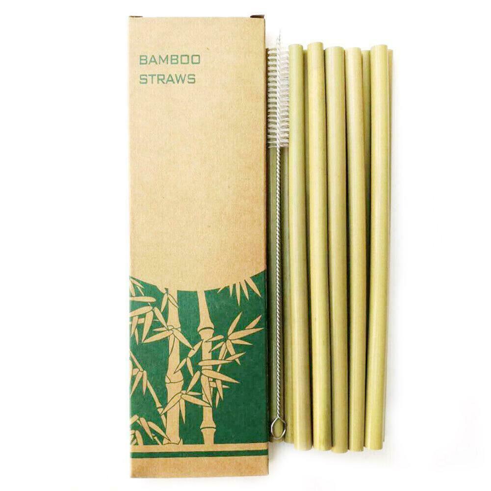 Sorbetes reutilizables de bambú Natural 12 Uds. Para la cena de con cepillo de paja SDF-SHIP: Verde