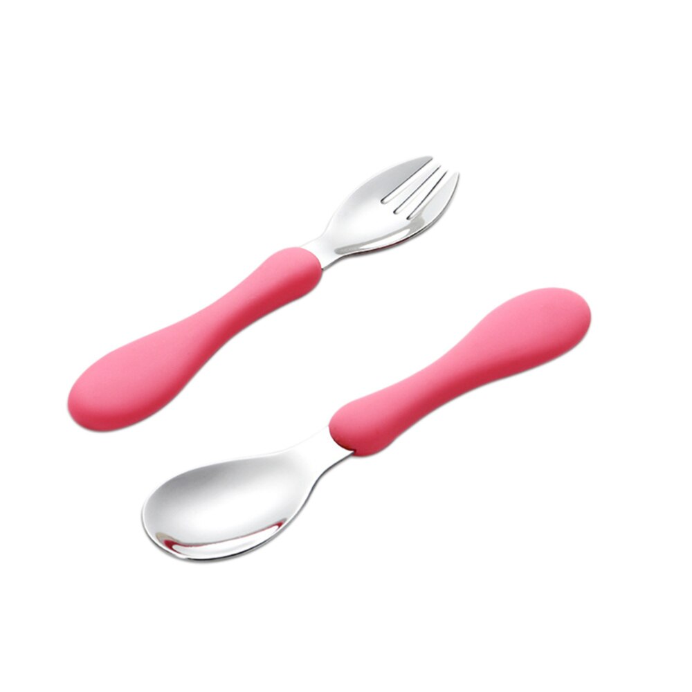 Children Spoon Portable Silicone Handle Stainless Steel Fork Safety Baby Feeding Spoon Eating Training Spork Kids Tableware(